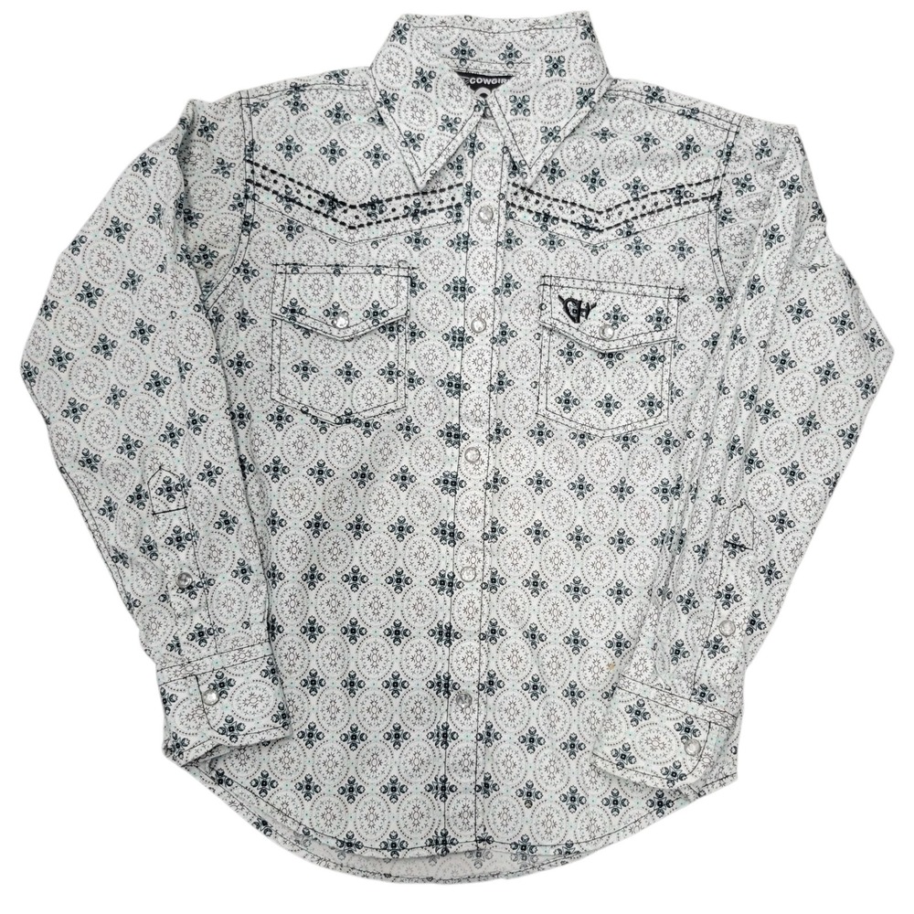 Cowgirl Hardware Western Shirt Girls 6/S Long Sleeve Cross detail Crystal Snaps